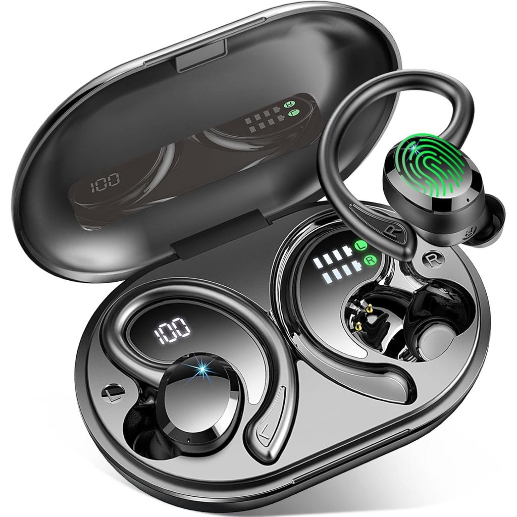 หูฟังไร้สายกีฬา, 2025 หูฟังบลูทูธ 5.4 3D Bass Hi-Fi สเตอริโอ Over Ear Buds, ชุดหูฟังตัดเสียงรบกวน EN