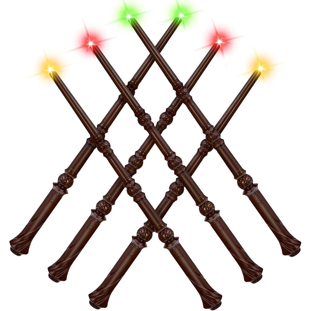 EZVYAO Light Up Magic Wizard Wand พร้อมแสงและเสียง 4 สี - ไม้กายสิทธิ์ของเล่นแม่มดส่องสว่าง 6 แพ็คสํ