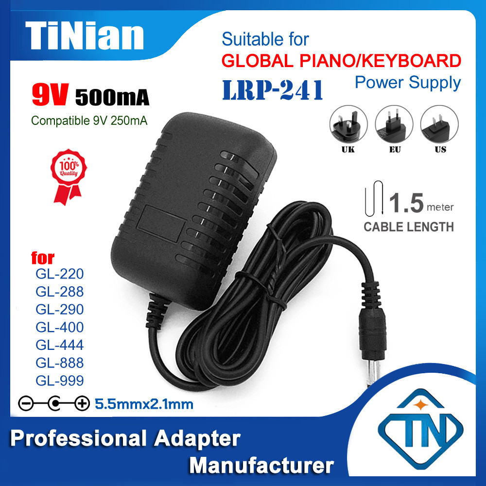 อะแดปเตอร์พาวเวอร์ซัพพลายเปียโน คีย์บอร์ด 9V 500mA 250mA AC DC LRP-241 สําหรับ Global GL-220 GL-288 