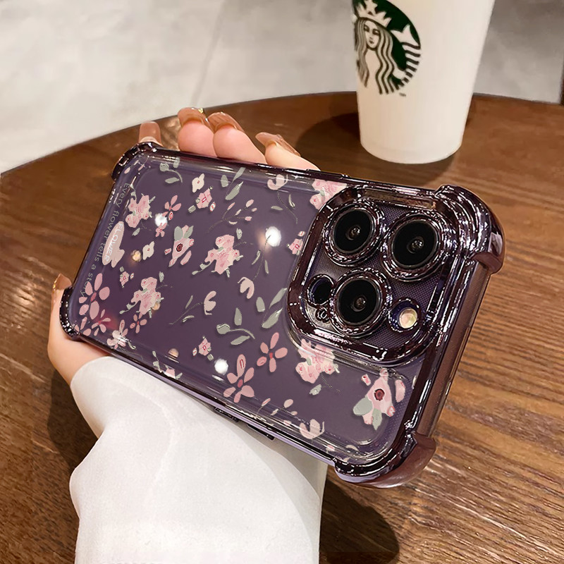3 in1 สีชมพูดอกไม้พิมพ์สําหรับ Vivo Y77 Y77E Y50 Y51 2020 Y52S Y7S Y70S Y72 Y73S Y76S เคสโทรศัพท์ Soft Anti fall กรณีป้องกัน