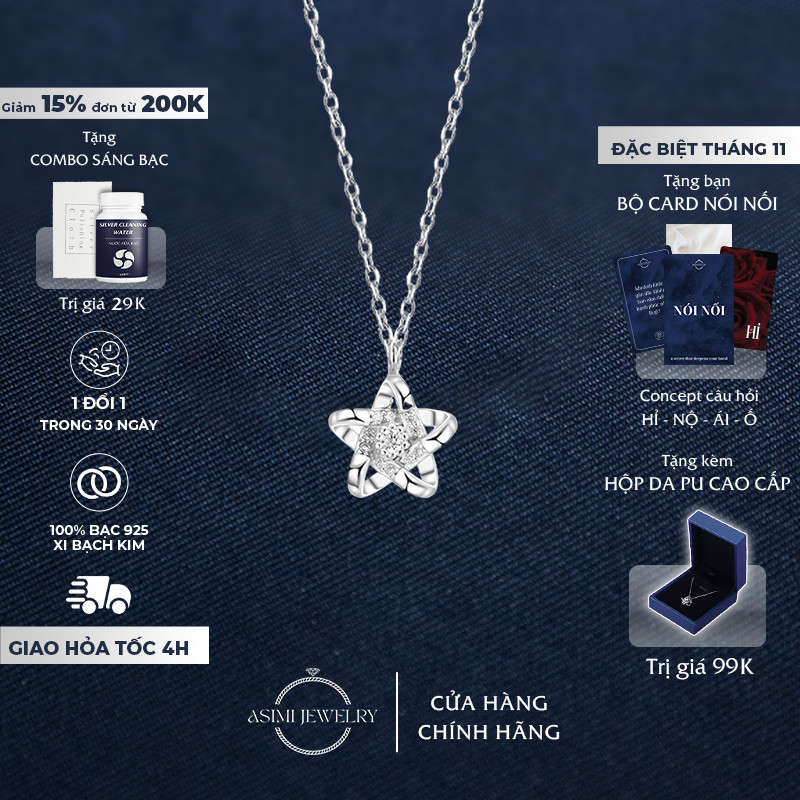 Asimi Zircon สร้อยคอดาวเงิน, ผู้หญิงน่ารัก S925 สร้อยคอเงินอิตาลี Start Zircon DC54