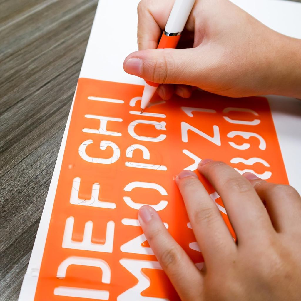 BAZIC Letter Stencil Sets, Sizes 8 10 20 30 mm, Letters Number Mathematics Sign, Clear Plastic Stenc