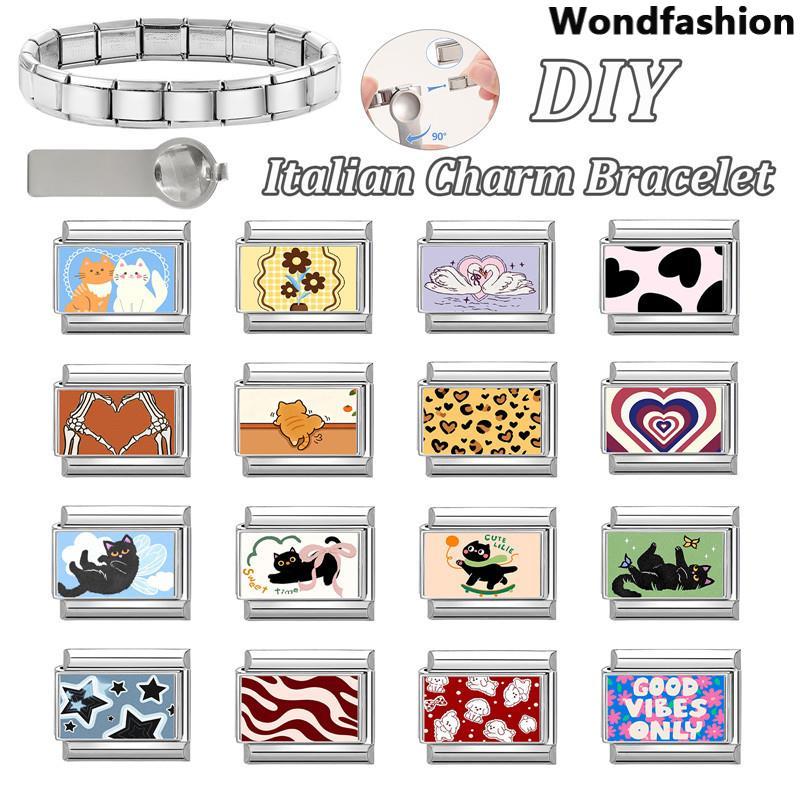 สร้อยข้อมือ.charm สไตล์อิตาเลียน ขนาด 9 มม. สแตนเลส สำหรับทำเอง เครื่องประดับแบบเรโทร