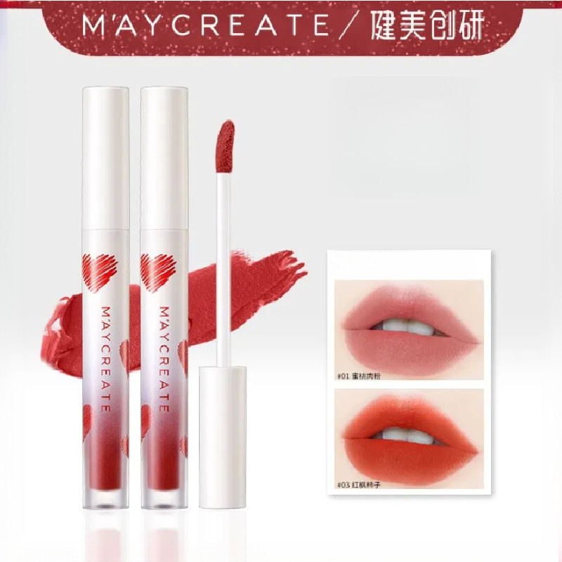 M AYCREATE Velvet matte lip glaze lip gloss ลิปสติกเนื้อแมท non-stick cup ติดทนนาน A5K0