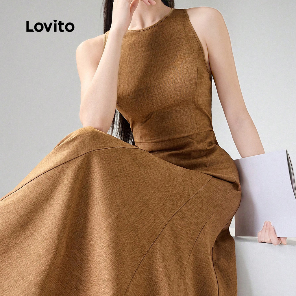 B152-SEP25-F-รอบคอแขนกุด Elegant Large Swing Dress-DRB152PBD072