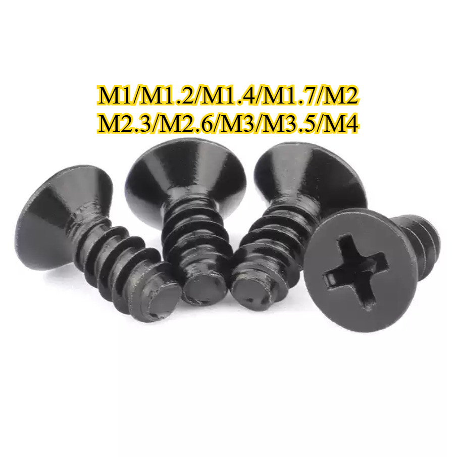KB cross countersunk หัวหางแบน self-sting สกรูของเล่นเหล็กคาร์บอนสีดํา, สกรูไฟฟ้า M1-M4YH-MB
