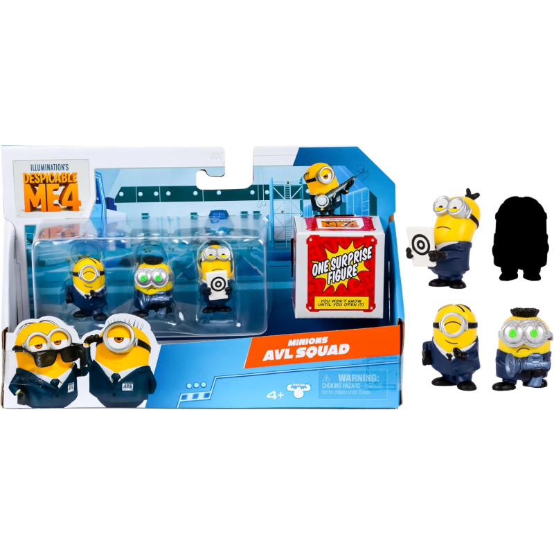 Minions Despicable Me 4 AVL Squad 4 รูปแพ็ค 2 นิ้วของเล่นสะสม 3 Visible Plus 1 Surprise ซ่อนรูป