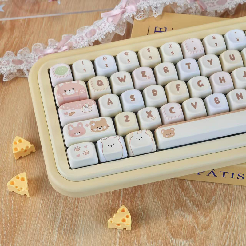 MOA Profile ครีมเค้ก Custom Kawaii Keycaps Dye Sublimation PBT Keycaps สําหรับคีย์บอร์ดเกม