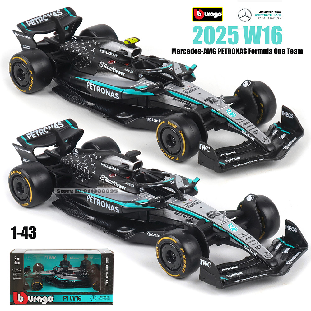 Bburago 1:43 ใหม่ F1 Mercedes-AMG 2025 W16 #63 จอร์จรัสเซล #12 Kimi Antonelli Alloy Car Die Cast ของ