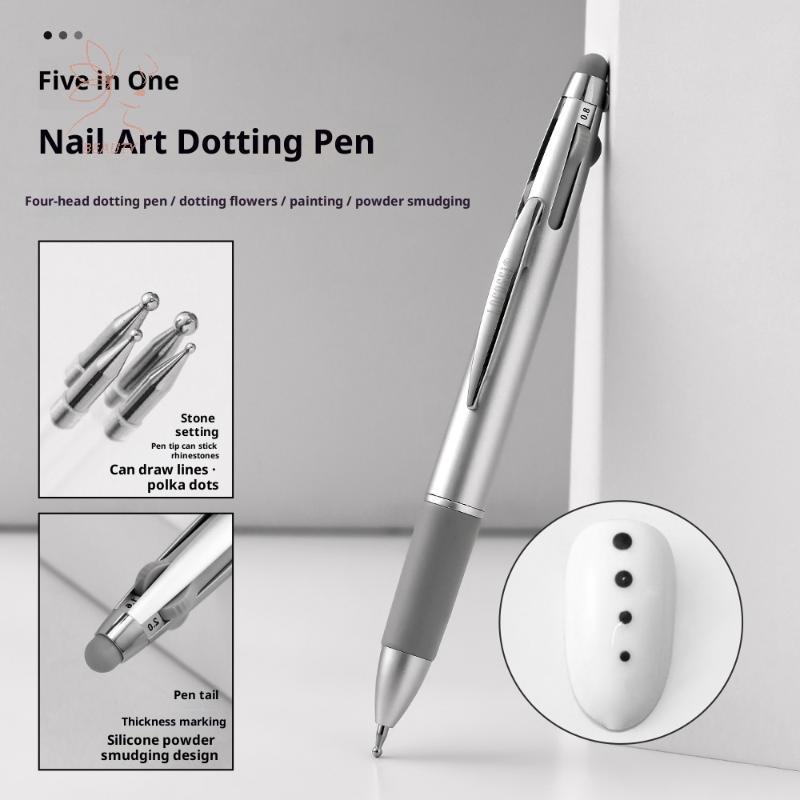 [maybeauty] 4in1 Nail Dotting Pen Nail Art Dotting Tools In ปากกาลูกลื่น Design Nail Art Tip Dot Paint ชุดแต่งเล็บ {TH}