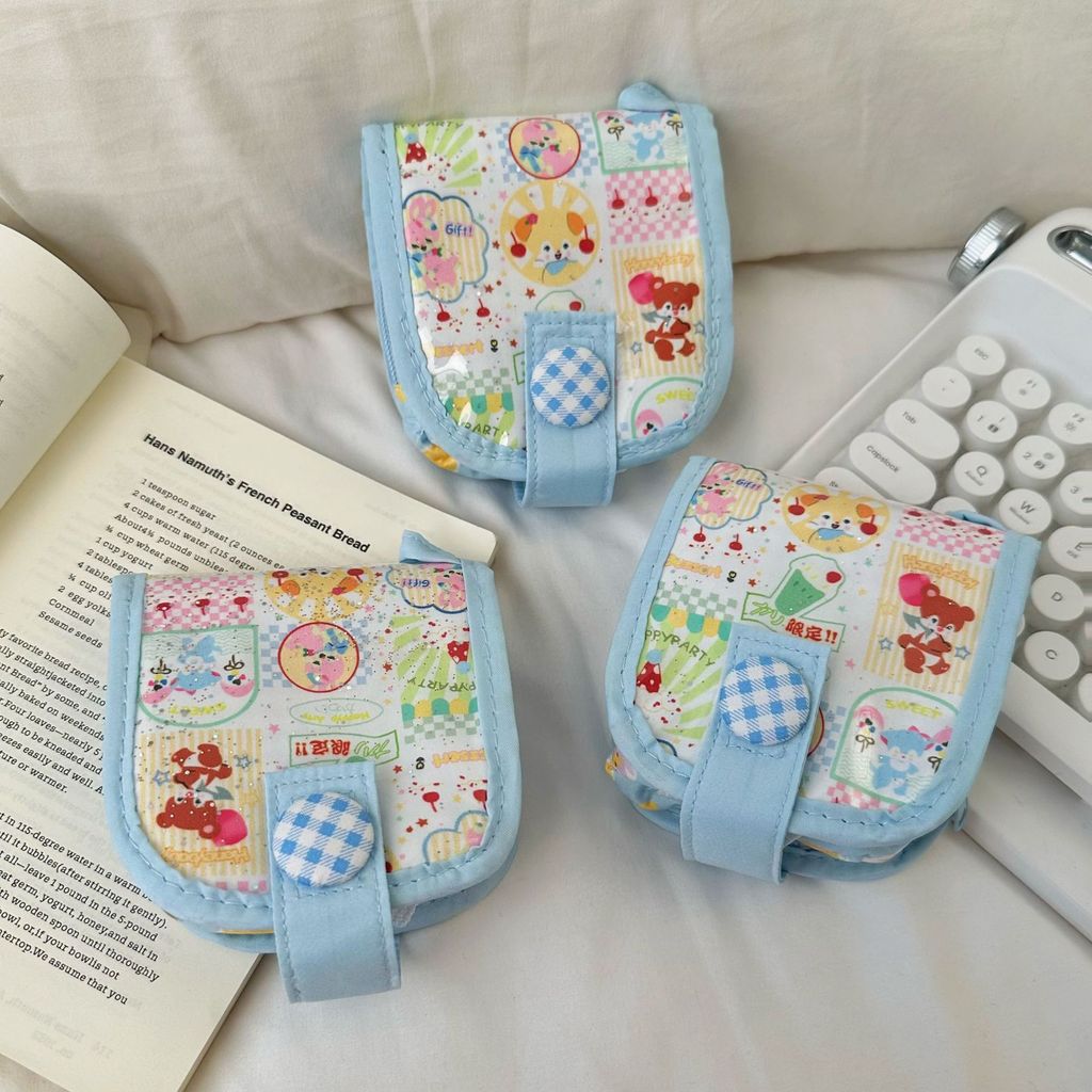 กระเป๋าเหรียญสำหรับผู้หญิงดีไซน์กระต่ายพิมพ์น่ารัก คล้องบัตรได้