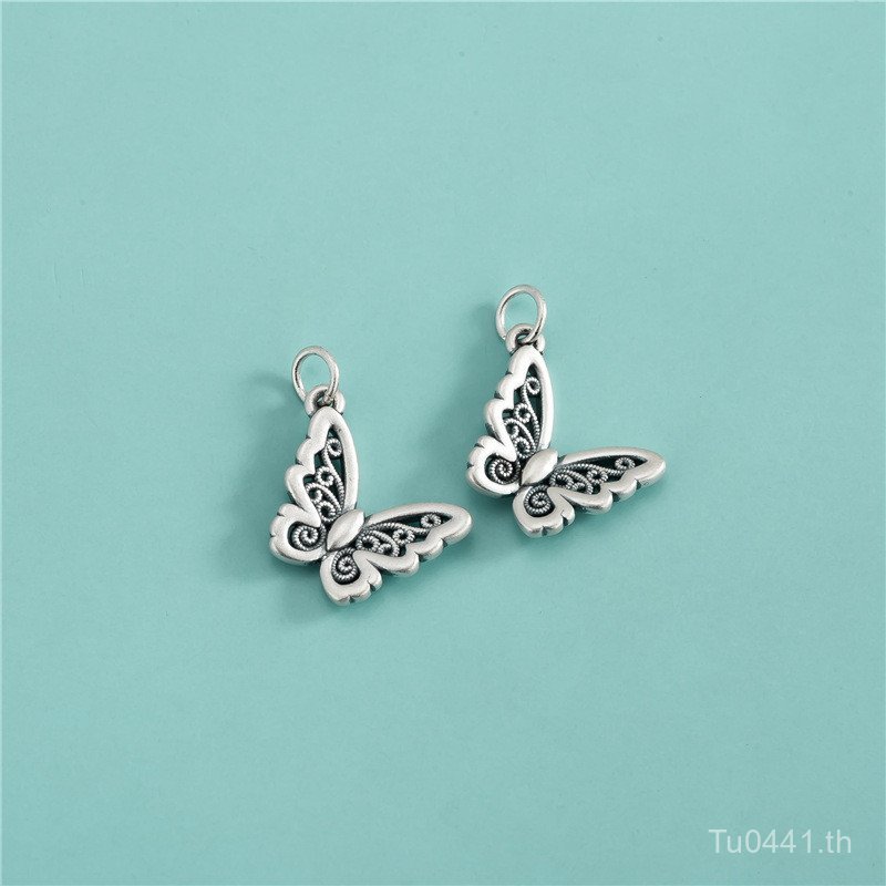 จี้ลูกปัดโซ่คริสตัลแข็ง งานเงินบริสุทธิ์ แบบผีเสื้อใหญ่ สำหรับทำเอง พร้อมสร้อยคอเชือกถัก 3D ES999