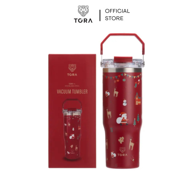 Tora แก้วน้ำสุญญากาศ สแตนเลส เก็บความร้อนเย็น พร้อมหูหิ้ว X-Mas 2025 ขนาด 1200 มล. สีเบอร์กันดี
