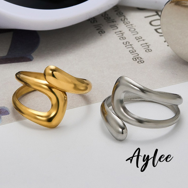 [Aylee]Gold Geometric Ring แหวนนิ้วชี้โลหะผสมของผู้หญิง Fade Resistance Open Finger Ring B736