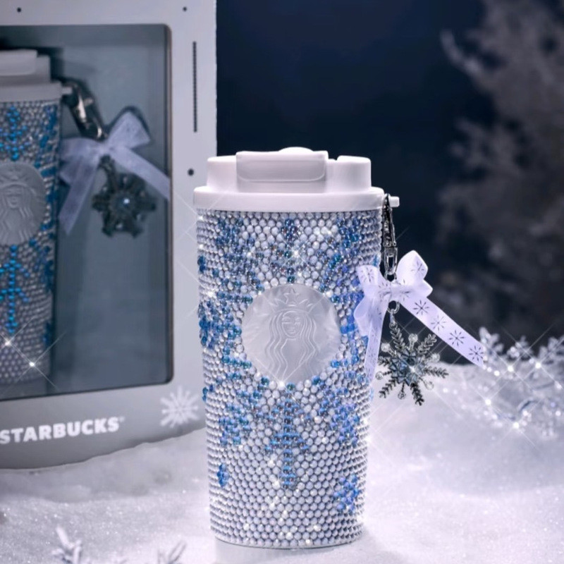Starbucks 2025 Christmas Snow Glitter Limited Edition ถ้วยสแตนเลสเกล็ดหิมะประกาย