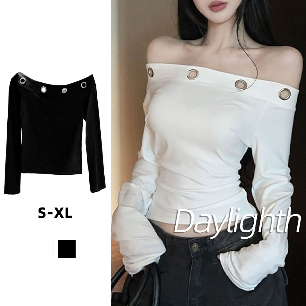 เสื้อยืดแขนยาวปิดไหล่ผู้หญิงเอวหดสาวร้อนเสื้อ Bottoming ด้านบน  DL