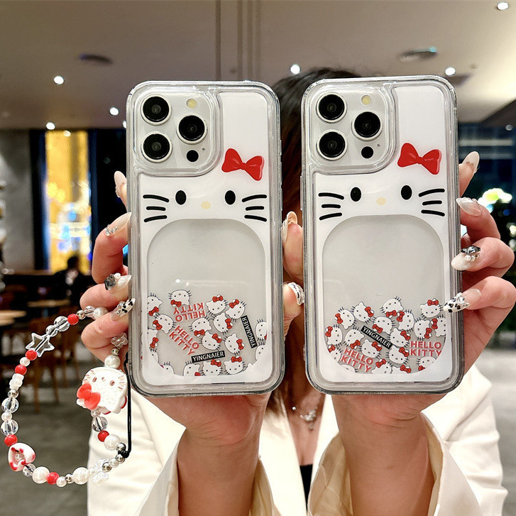 High End KT Cat ไหลทรายเคสโทรศัพท์สําหรับ 17 Pro Max iPhone 16 15 14 13 12 11 Pro Max 14/15Plus กันกระแทกกรณีปกหลัง