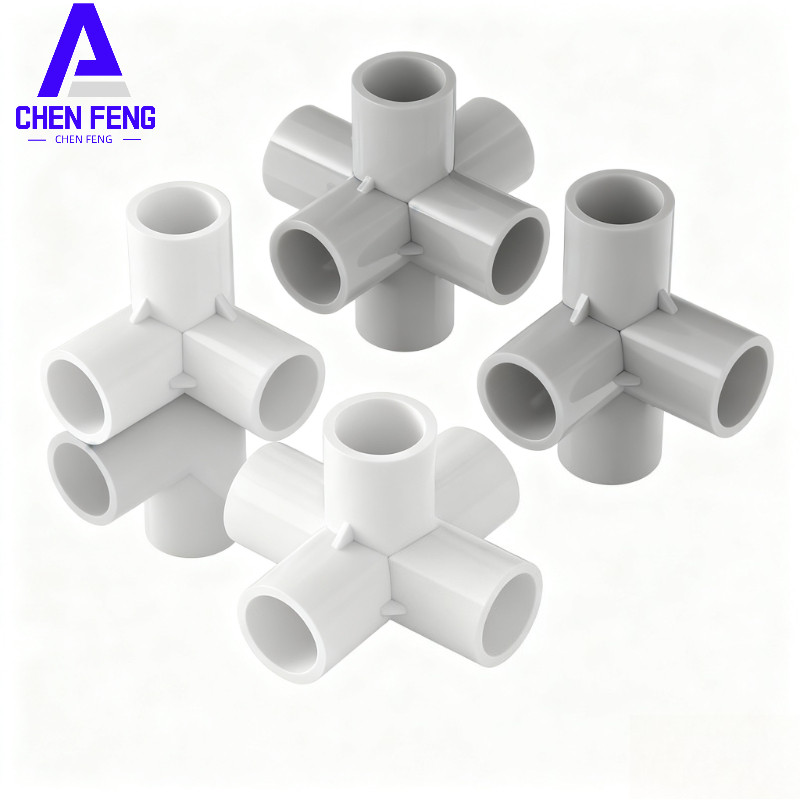 อุปกรณ์หลายสาขา PVC 1 ชิ้น - Tee & Cross & Five-way & Six-way สําหรับการเชื่อมต่อท่อน้ําประปา 16/20/25/32/40 มม. สีขาวและสีเทา