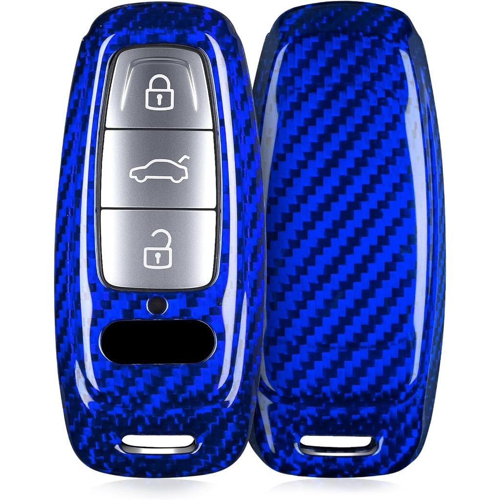 T-carbon Key Fob พร้อมพวงกุญแจเหมาะกับ Audi RS A7 Q7 RS7 SQ7 2019-2025; คาร์บอนไฟเบอร์กรณีเชลล์ Prot