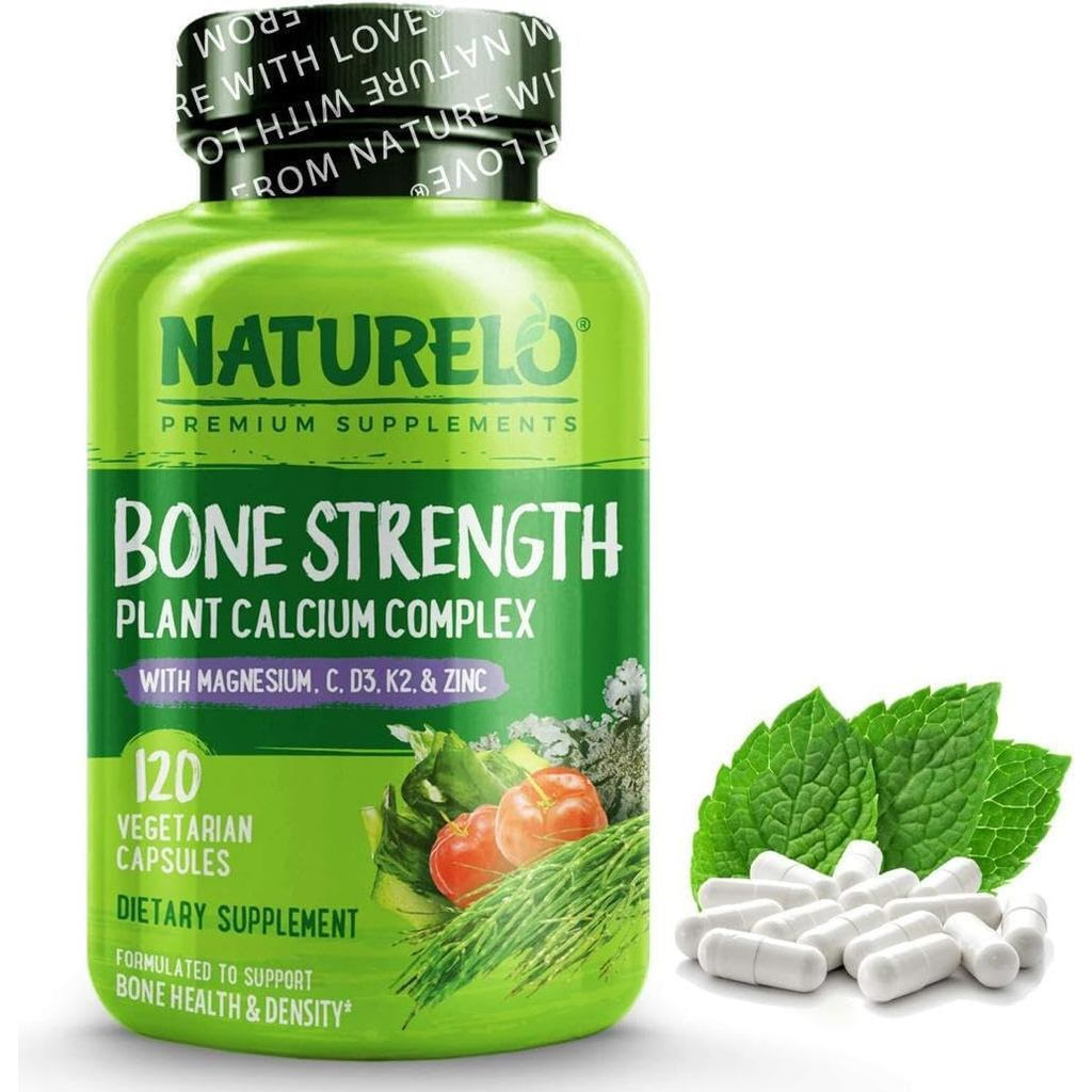 NATURELO Bone Strength Balance Formula-Plant Calcium Magnesium Potassium Vitamin D3K2 Vitamin C-120 