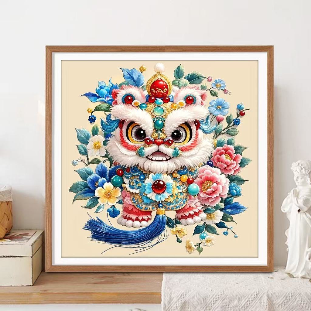ปักครอสติส 2025 สไตล์ใหม่ National อินเทรนด์ Lion Awakening ปีใหม่ Nafu ตกแต่งห้องนั่งเล่น Handmade ด้าย Embro