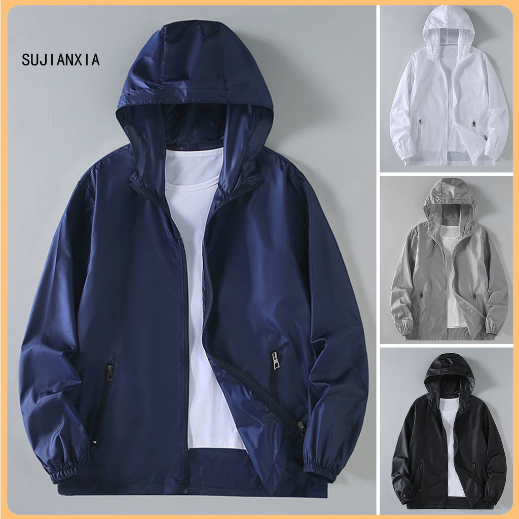 Engfeimi Ice Silk Sun Jacket Sun Protection Jacket Mens Summer Sun Protection Hooded Jacket with Anti-uv Technology and Pockets Lightweight Outdoor Outwear for Asian Asian