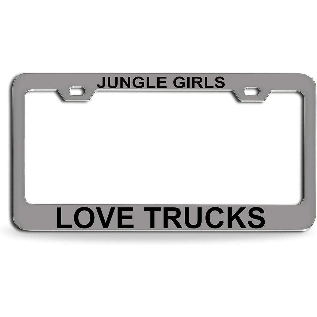 ASIN B07K9267R1 Jungle Girls Love Trucks Chrome Black Steel Auto SUV กรอบป้ายทะเบียน