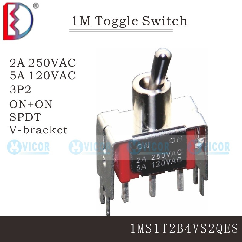 1MS1T2B4VS2QES SPDT 3P2 2NO ก้านสั้นเรียบ bushing PC Thru-hole ซ้ายเปิดขวาเปิด V-Bracket Q11 สลับสวิ