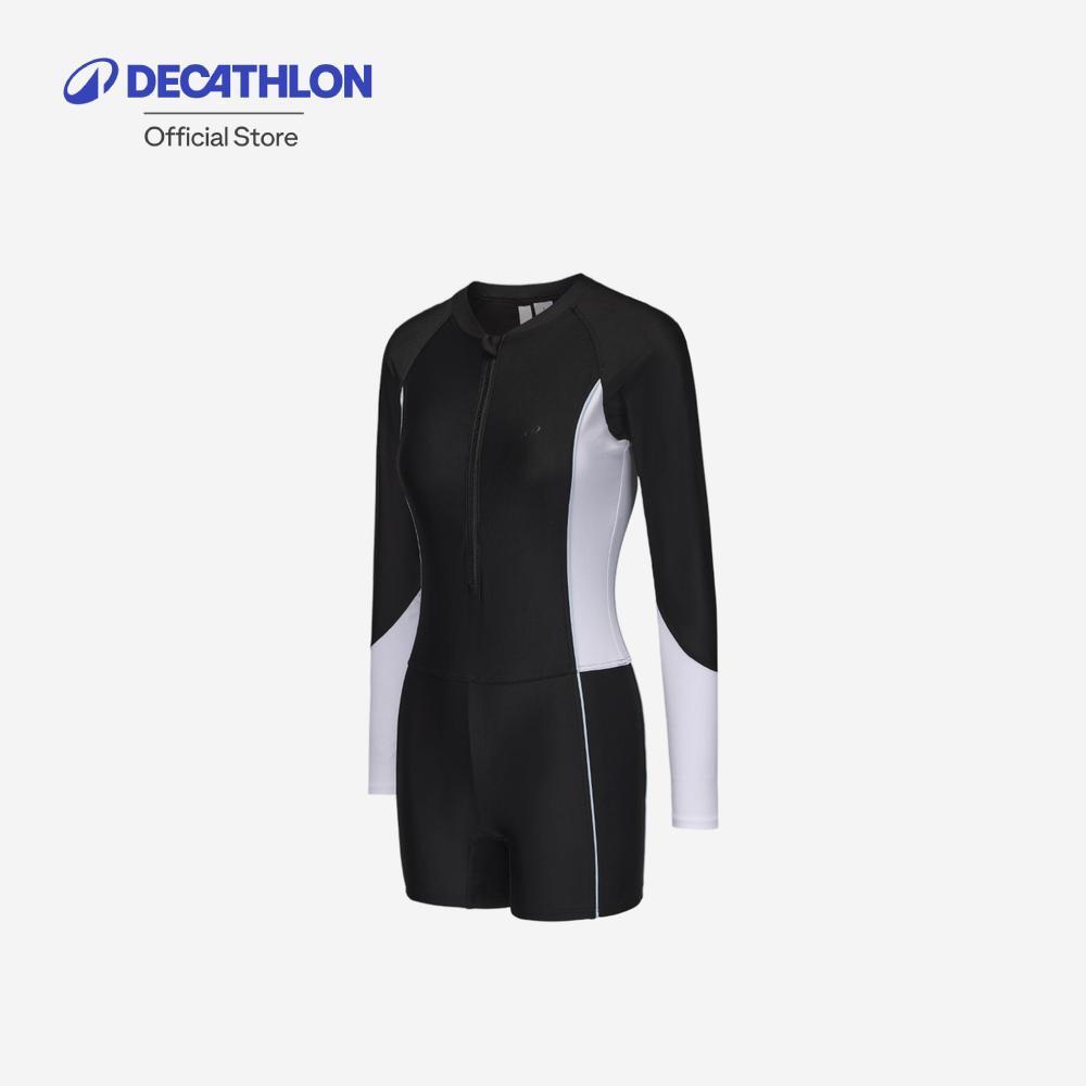 Decathlon One-Piece Long-Sleeve Shorty Swimsuit With Zip Una ชุดว่ายน้ำวันพีซแขนยาวขาสั้นมีซิป รุ่น Una - Black/White