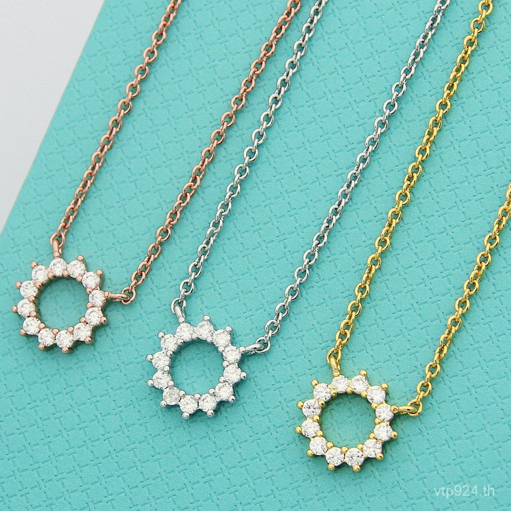 สร้อยคอมงคลดอกทานตะวันสำหรับสตรี พร้อมแหวน เพชรสังเคราะห์เต็มเรือน ขายส่ง QZK9