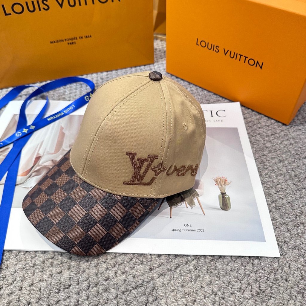 หมวกเบสบอล Checkerboard หมวกเบสบอล LV ปักโลโก้ เทรนด์แฟชั่น CP