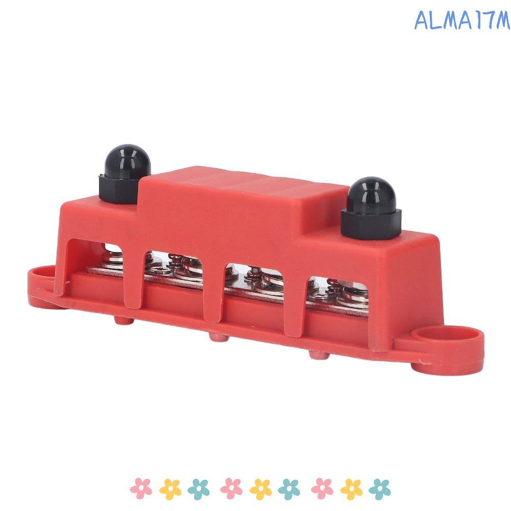 ALMA1 4 ตําแหน่ง Bus Bar,สีแดง/สีดํา M10 3/8 M10 Studs Bus Bar,สกรู Terminals 48VDC 250A 4 ตําแหน่ง 