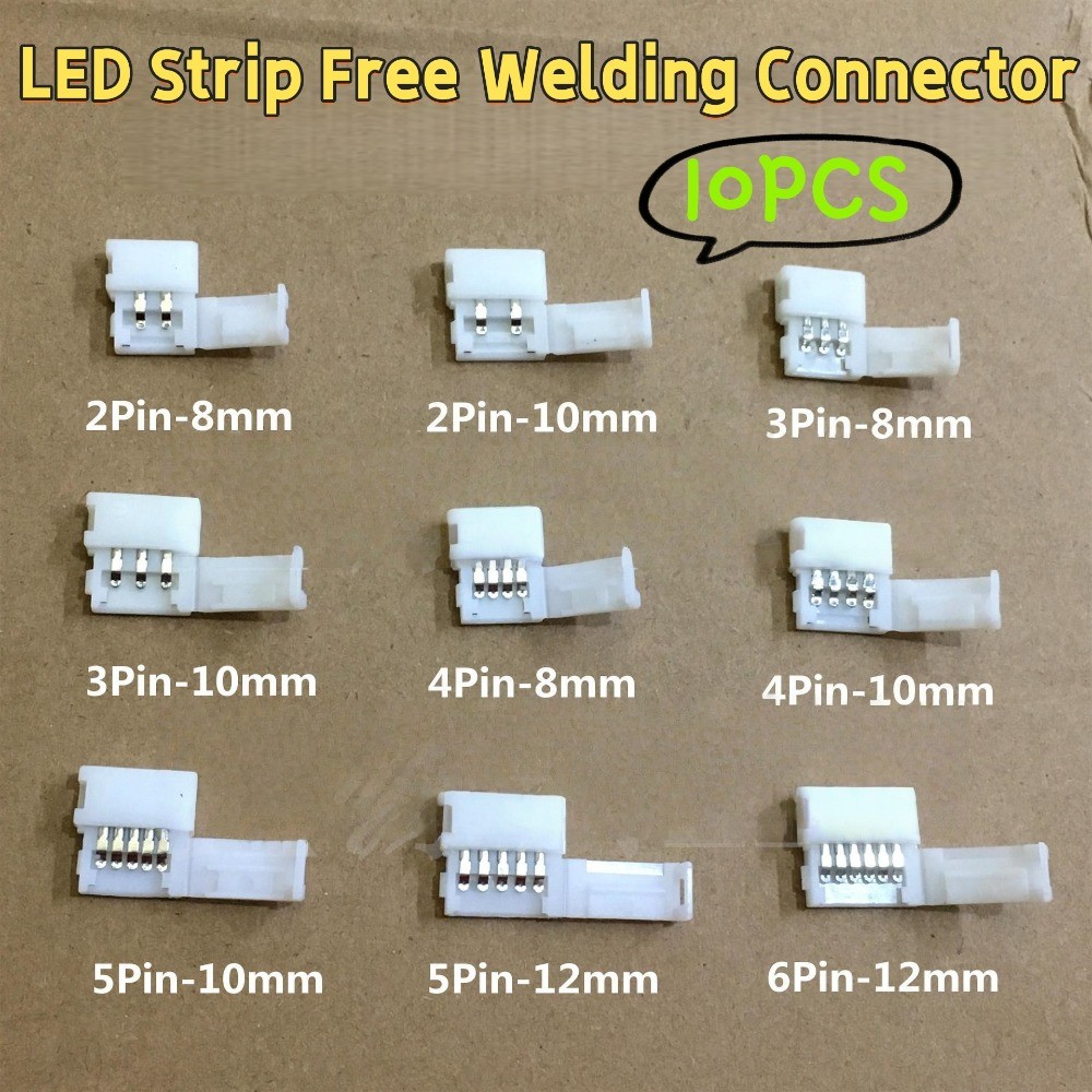 10PCS LED Strip Connector 8 มม.10 มม.12 มม.2Pin 3Pin 4Pin 5Pin 6Pin 3528 5050 RGB สี RGB RGBW Solder