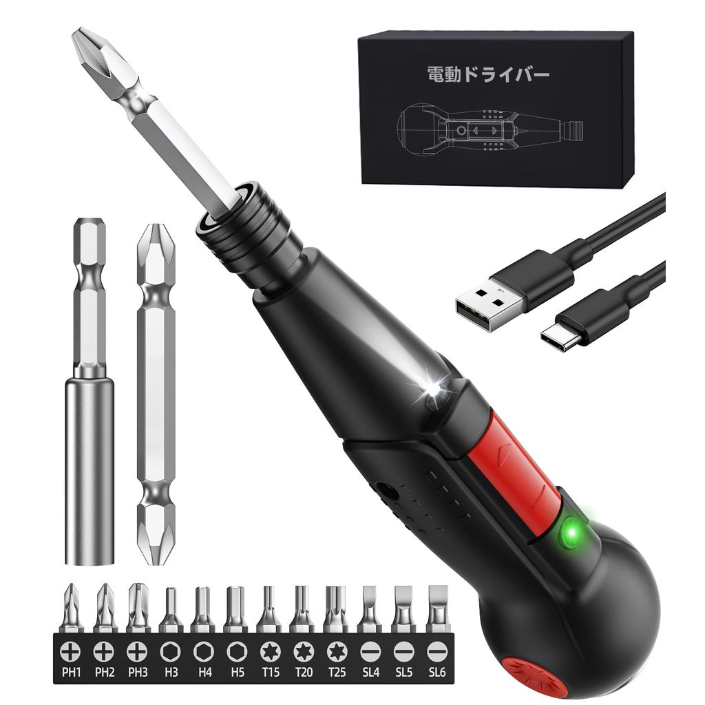 Compact Electric Screwdriver, Rechargeable Driver, LED Light, Manual and Electric Dual Use, Forward/