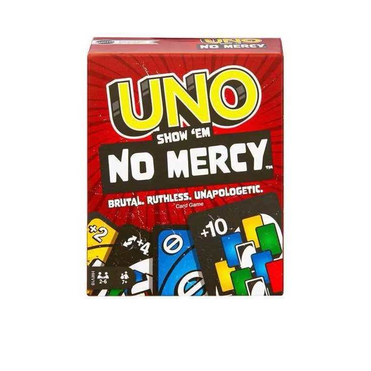 การ์ดเกม Uno No Mercy เวอร์ชั่นกล่องแดง การ์ดกระดาษ 168 ใบ