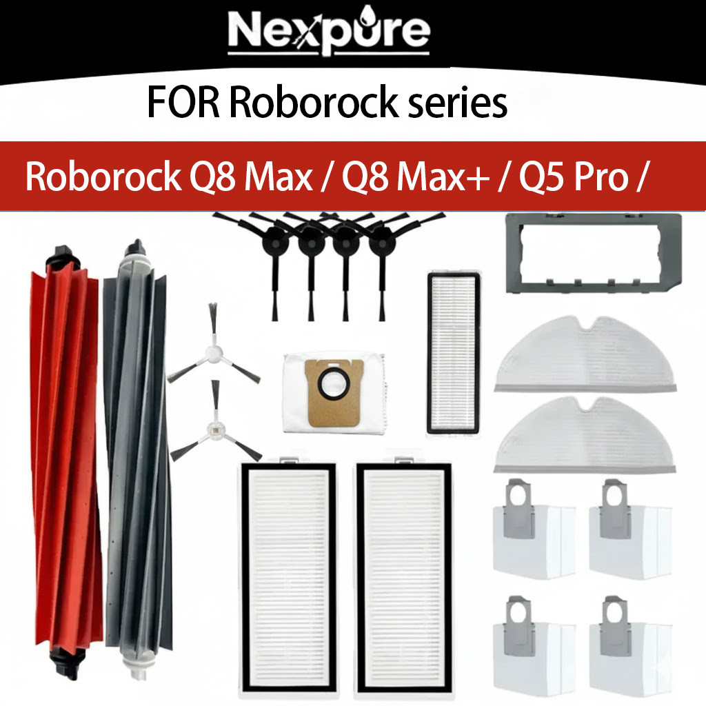 สำหรับ roborock Q8 MAX, Q8 Max +, Q5 Pro, Q5 Pro + อะไหล่อุปกรณ์เสริมแปรงด้านข้างหลักถุงหูรูดกรอง