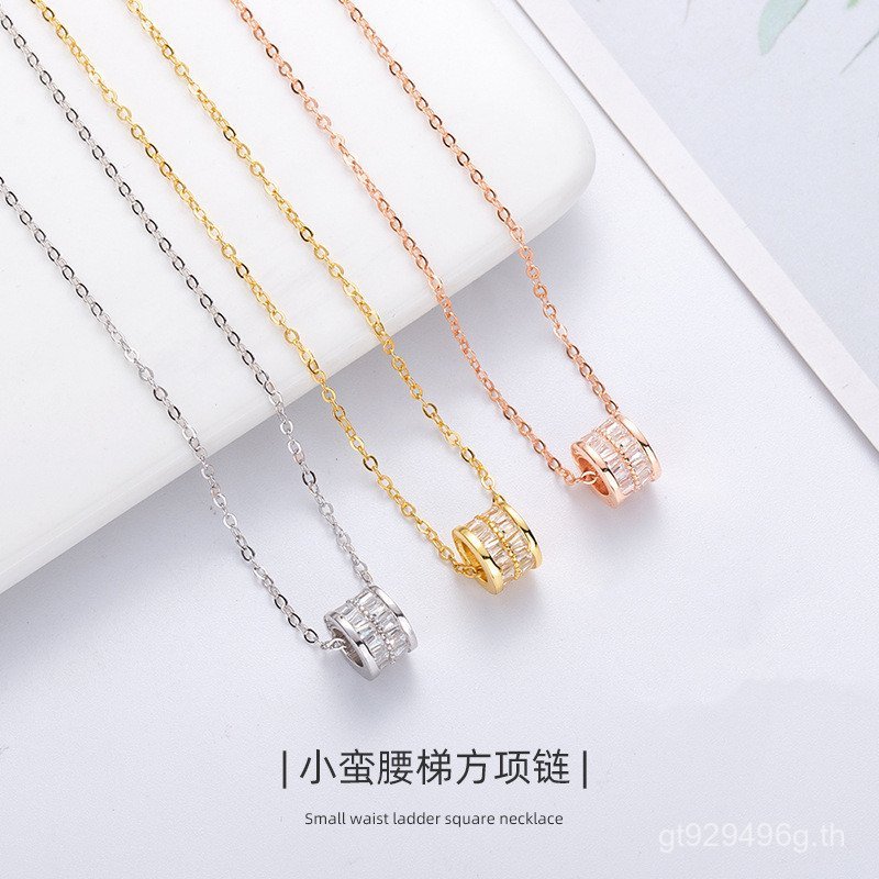 การค้าต่างประเทศแสงหรูหราหญิงส925สร้อยคอขายส่งเงินสเตอร์ลิงเอวเล็กออกแบบเดิมบันไดตารางจี้เครื่องประด