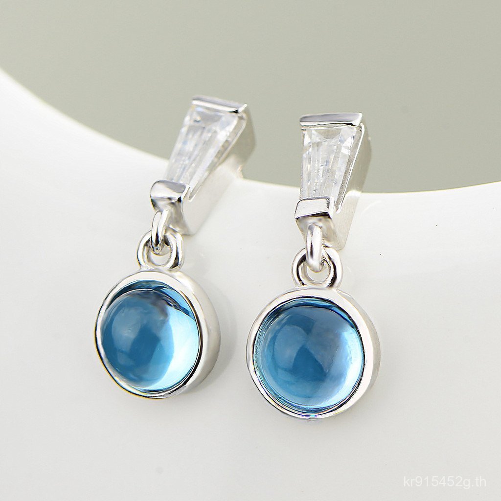 ต่างหูแฟชั่นสตรี tricolor ฝังเพทายและโทพาซ ต่างหู sterling silver s925 I2K9