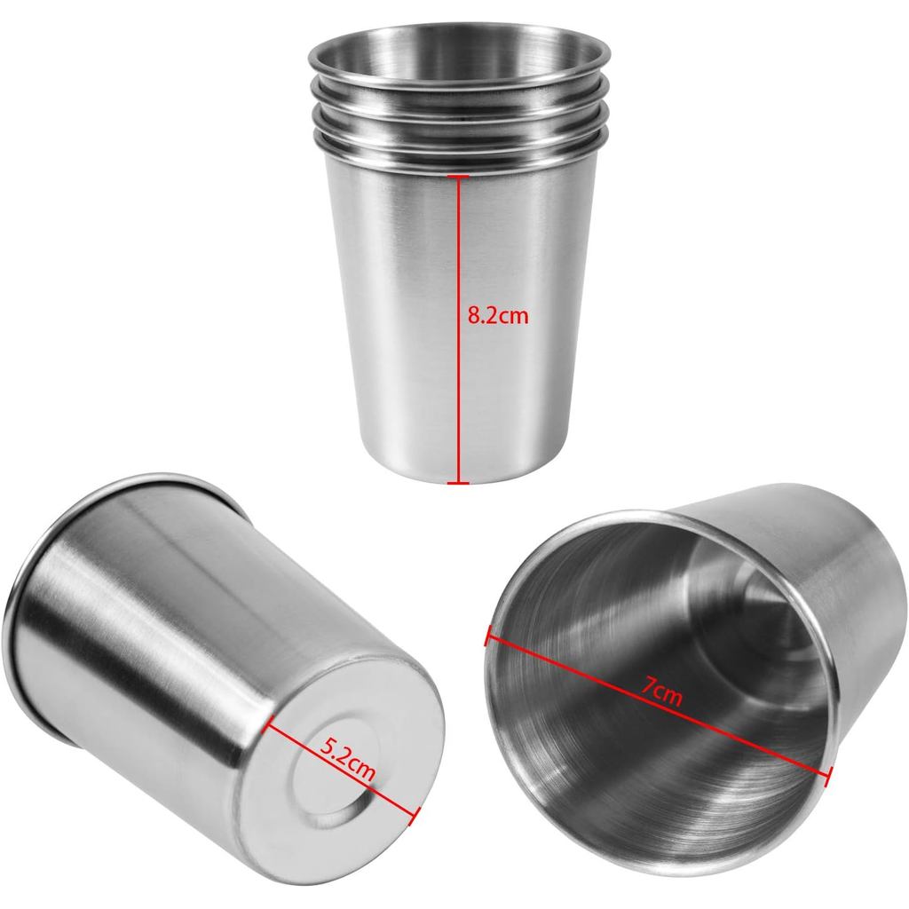 EVERMARKET 6 Pack 8 Ounce 230ml Stainless Steel Cups Shatterproof Pint Drinking Cups Metal Drinking 