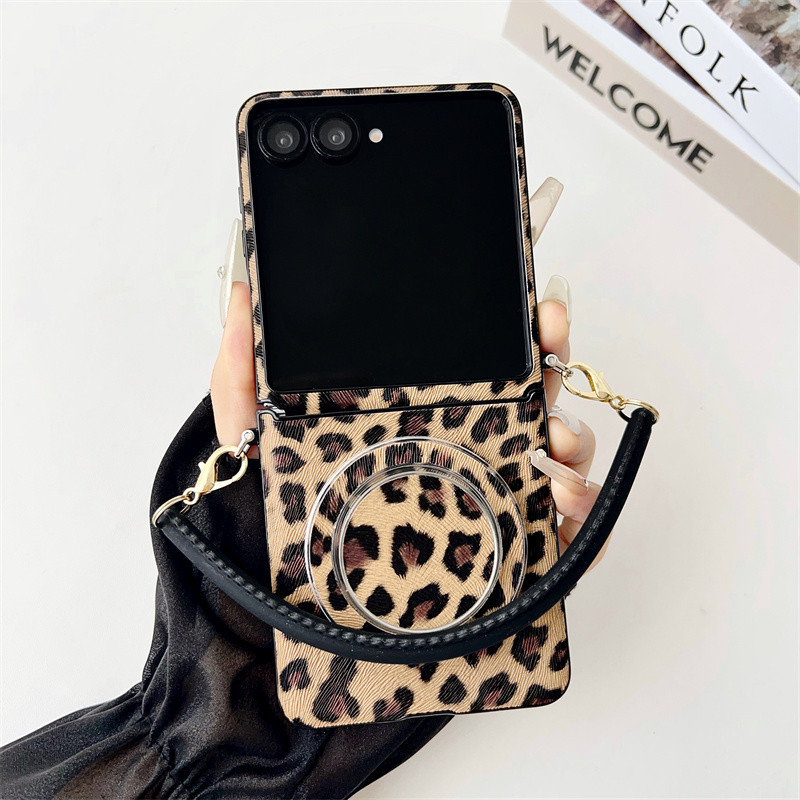 สําหรับ Motorol Moto Razr 50, Razr 60,Razr 50 Ultra, Razr 60 Pro,Razr 60 Ultra,เคสโทรศัพท์แบบพับได้แบบแม่เหล็กพิมพ์ลายเสือดาวแฟชั่น,ฝาครอบป้องกันคุณภาพสูงพร้อมเชือกแขวน