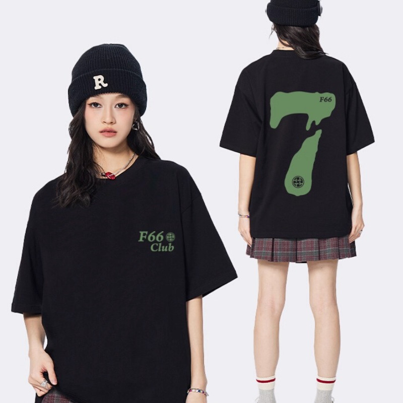 เกาหลี เสื้อแบบดารา เสื้อยืดแขนสั้น Oversize SLNDX0481 ผู้ชาย ผู้หญิง ลายทาง ตัวอักษร หลวม ลายสกรีน ฤดูร้อน ฤดูใบไม้ผลิ