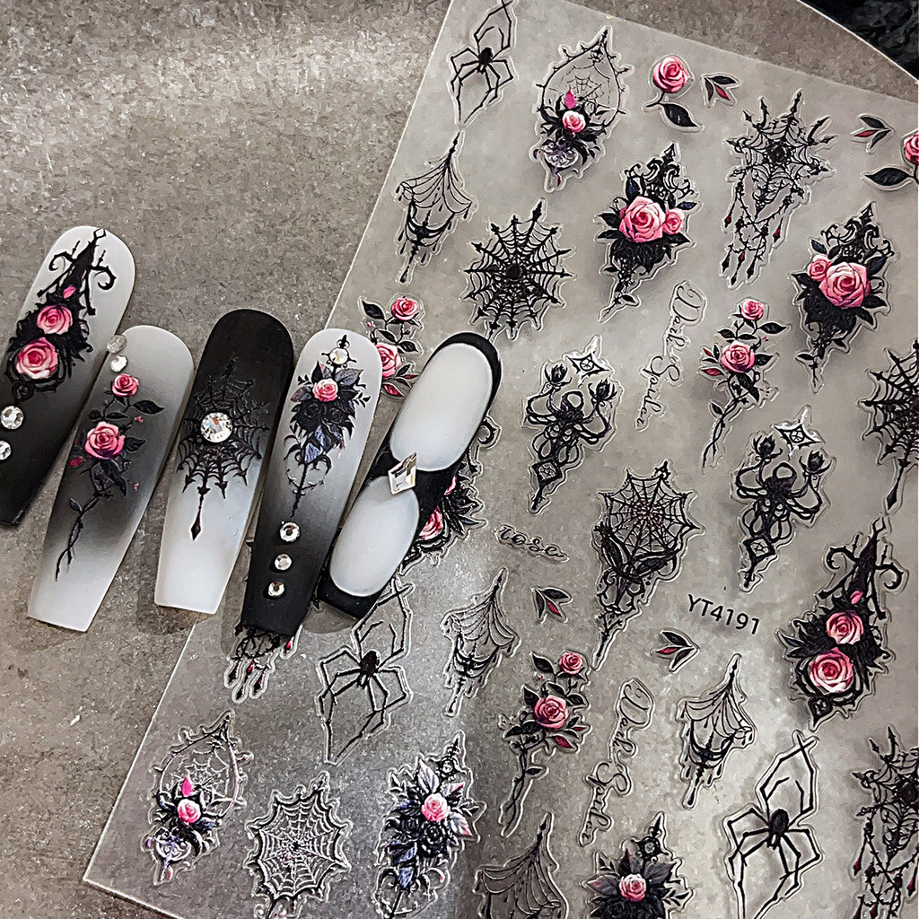 Influencer Dark Spider Nails Sticker Premium ins Skull Cross Sweet Cool Hot Girl Nail Sticker
