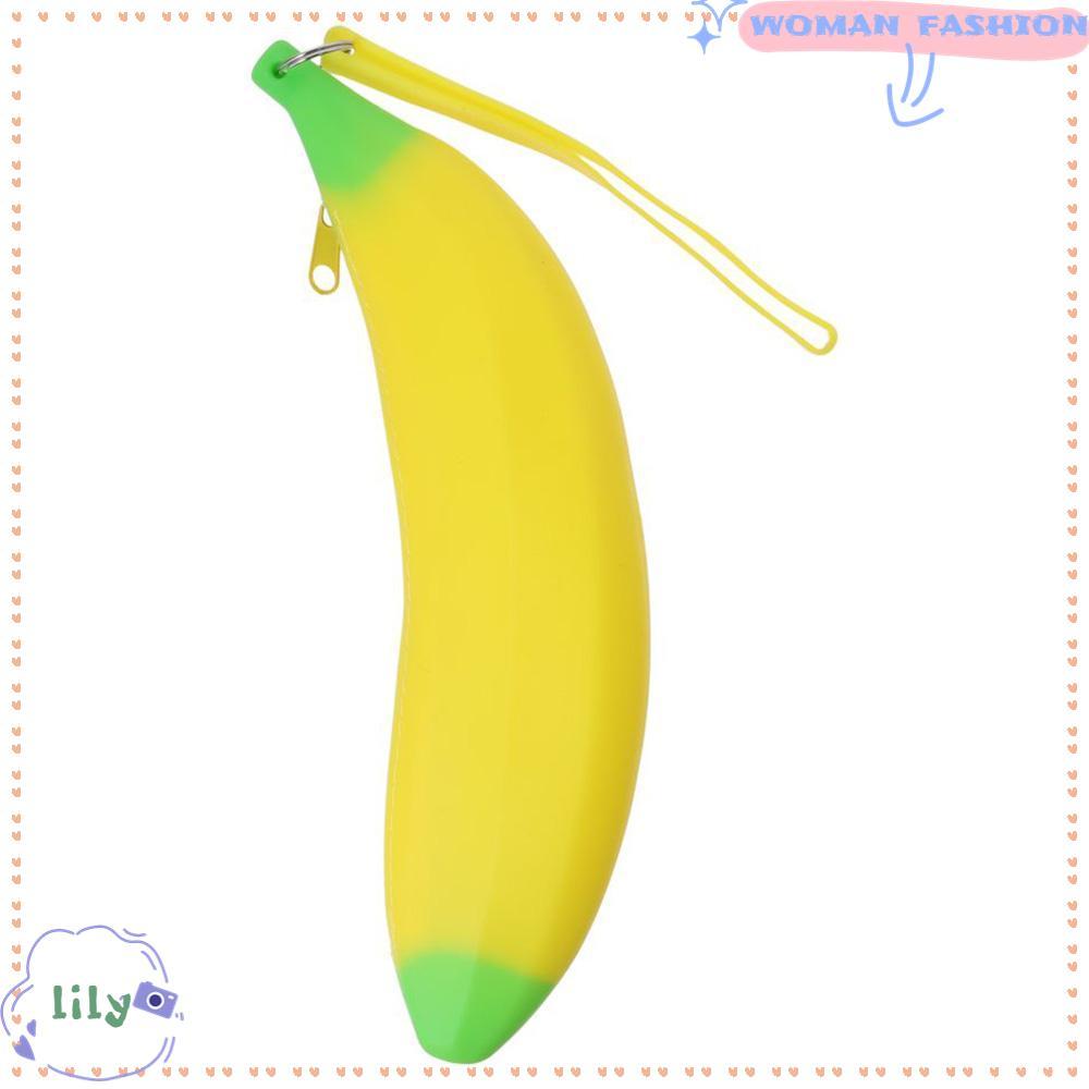 LILY กระเป๋าปากกาซิลิโคน, Banana Shape Yellow Banana Zero Wallet, ความจุขนาดใหญ่ 2.36*7.87 นิ้วซิลิโ