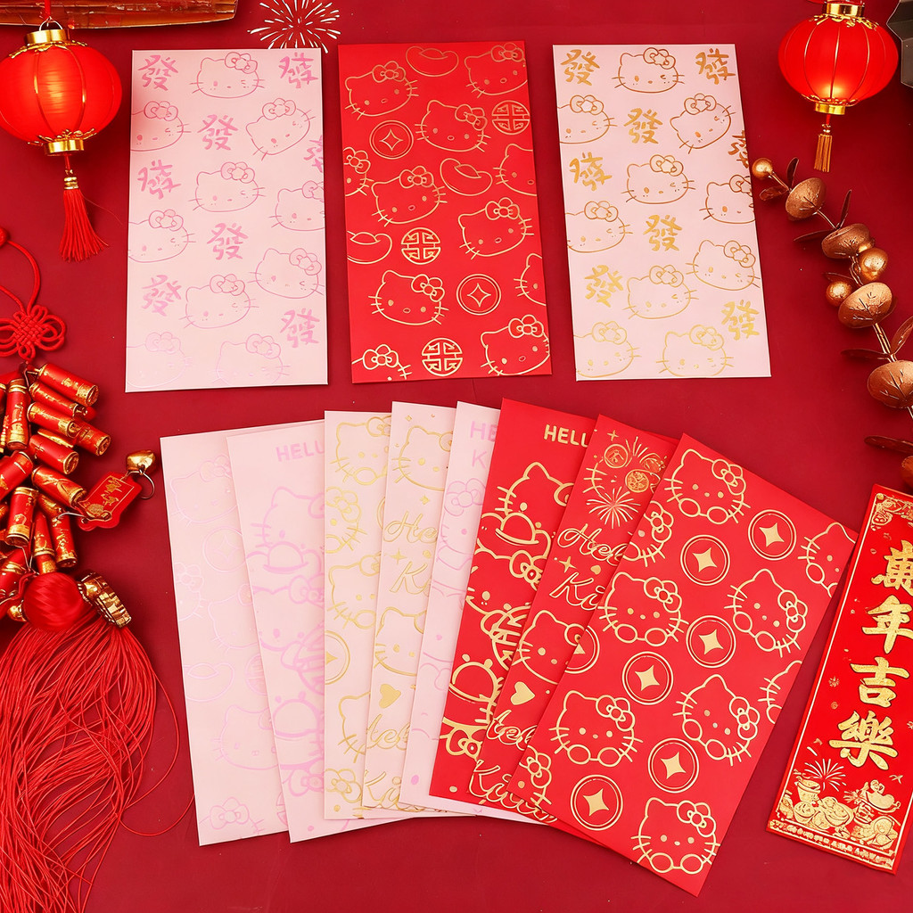 ซองอั่งเปาตรุษจีน | Sanrio Hello Kitty การ์ตูนฟอยล์สีทอง 6/12/18 ชิ้น | ของขวัญแต่งงานวันเกิดเทศกาลสําหรับเด็กที่มีการออกแบบที่ใช้ซ้ําได้
