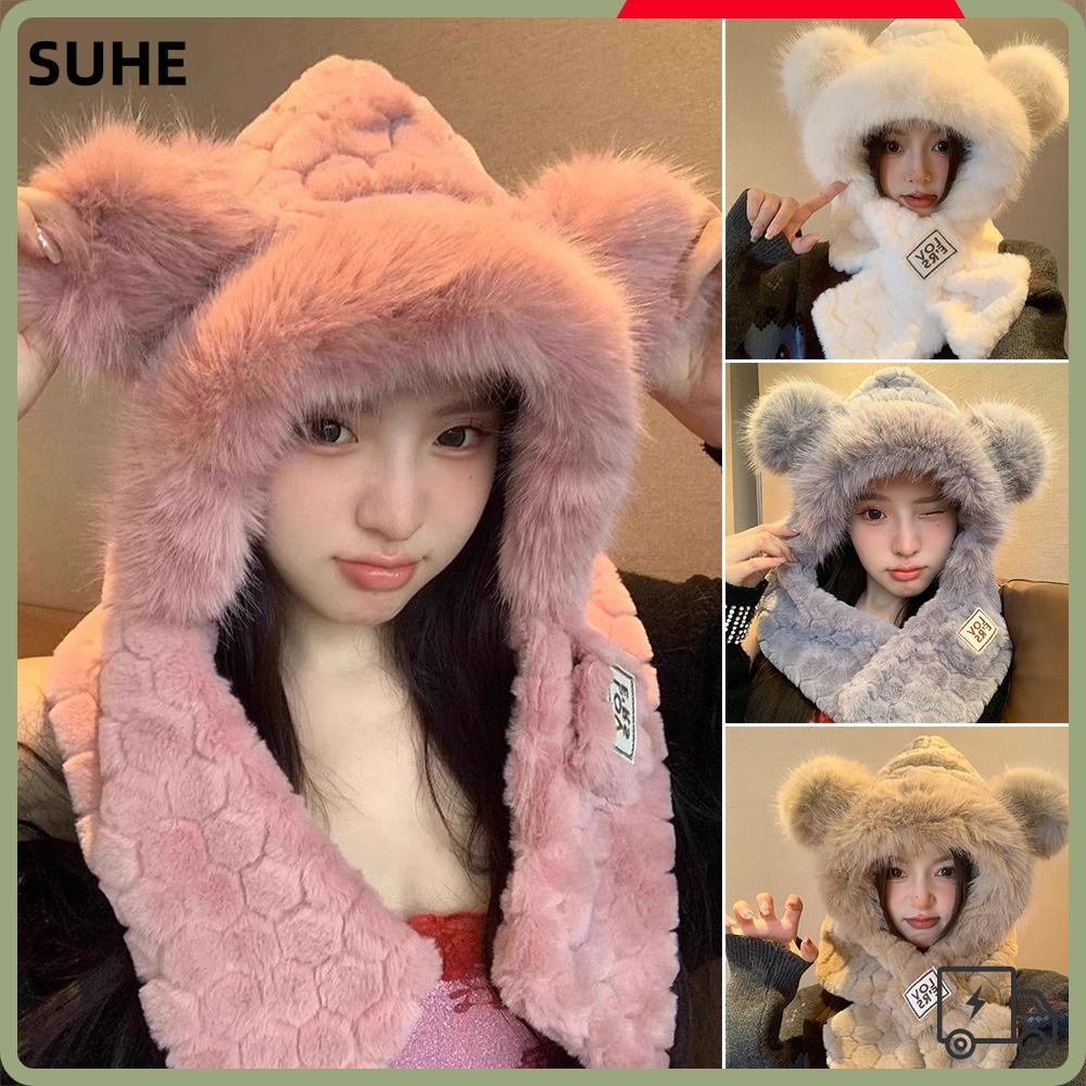 หมวกพร้อมผ้าพันคอ แบบบูรณาการ สไตล์แฟชั่นอบอุ่น ออกแบบมาสำหรับฤดูหนาว และสวมใส่งานกลางแจ้งได้อย่างสบาย