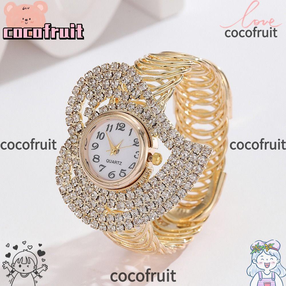 นาฬิกาสร้อยข้อมือ COCOFRUIT, Alloy Gold Quartz Watch, Luxury Crystal Heart นาฬิกาข้อมือทรงกลมผู้หญิง