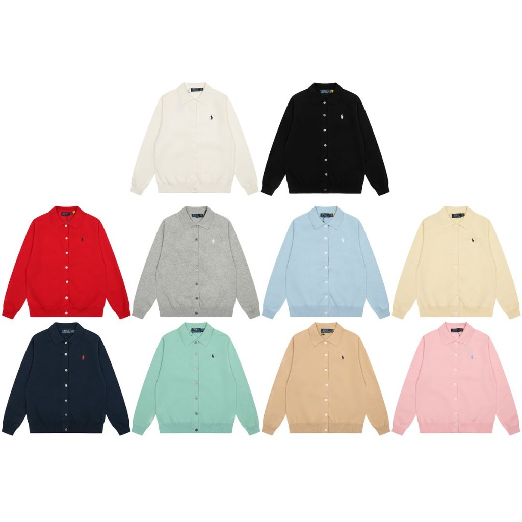 9YD0 RL# Pony Embroidery Fine Needle Lapel Cardigan Sweater for Women, Autumn and Winter Long Sleeve