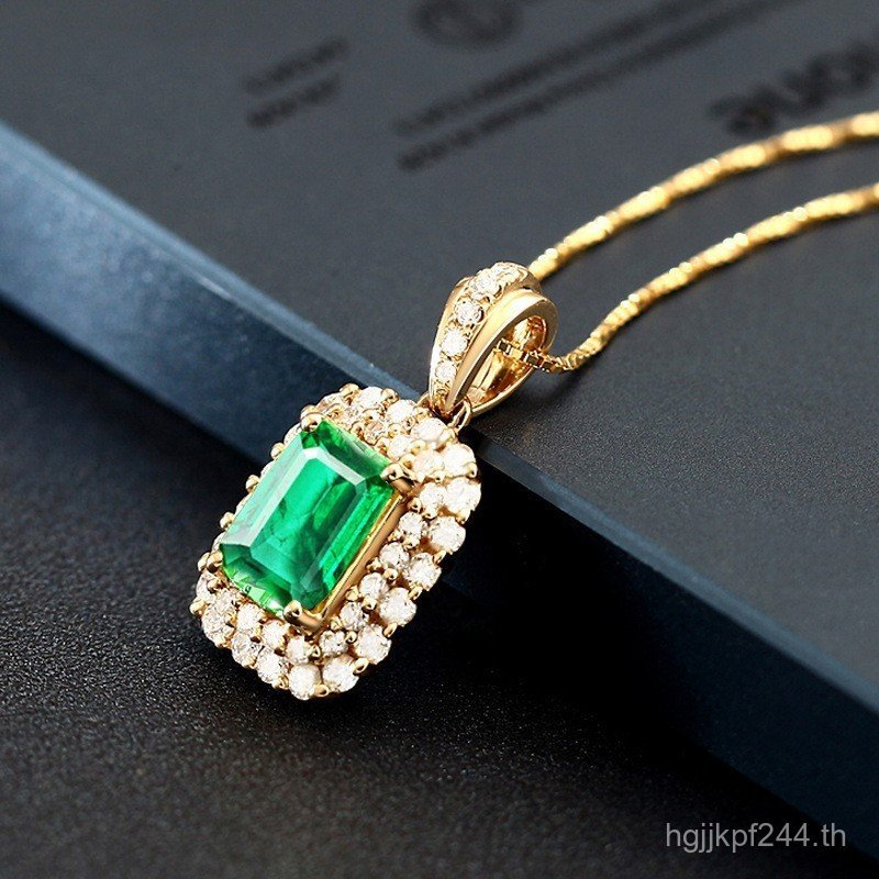 จี้Emerald แบบแฟชั่นใหม่ เคลือบทอง พร้อมสร้อยคอ สำหรับผู้หญิง คุณภาพสูง IAI8