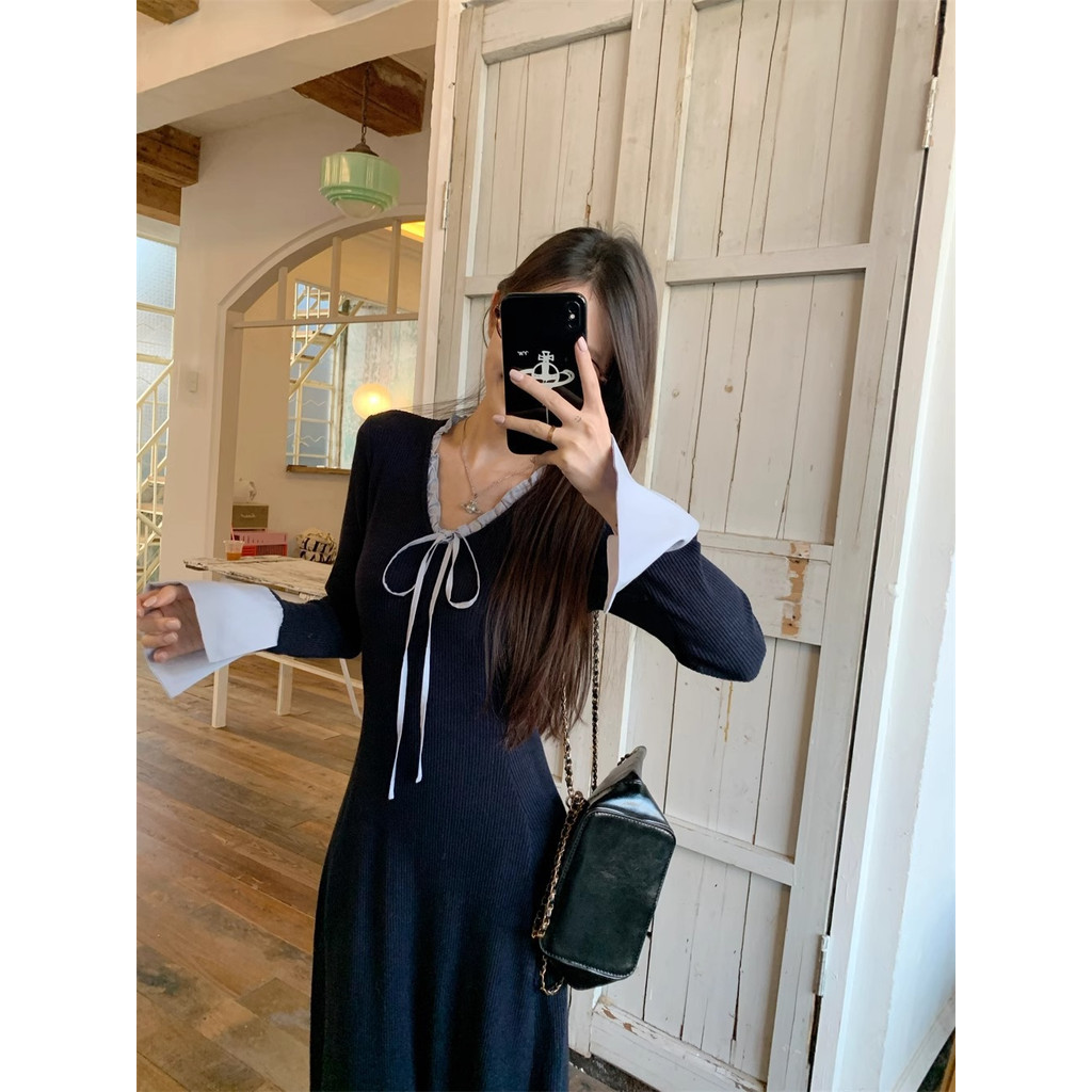 พร้อมส่ง! เดรสคอวี ระบายรอบคอสีฟ้า ผ้าร่องลูกฟูก เนื้อนิ่ม ทรงสวยพรางหุ่น แม็กซี่เดรส #9265 - รูปที่ 4