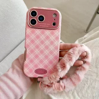 กันกระแทก iPhone สไตล์วินเทจ ลายดอกไม้และลายตารางสไตล์เกาหลี พร้อมสายคล้องมือ สำหรับ 17/16/15/14 Pro Max